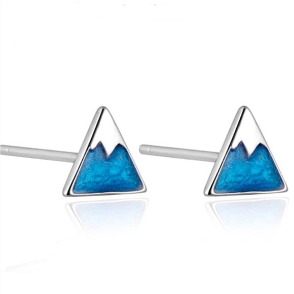 Snowcapped Mountain Peak Blue Swirl Shimmer Enamel 925 Sterling Silver Tiny Stud - Picture 2 of 4